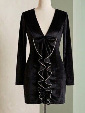 Missguided Sueded Fabric Rhinestone Ruffle Party Holiday Mini Dress Size 4 NEW
